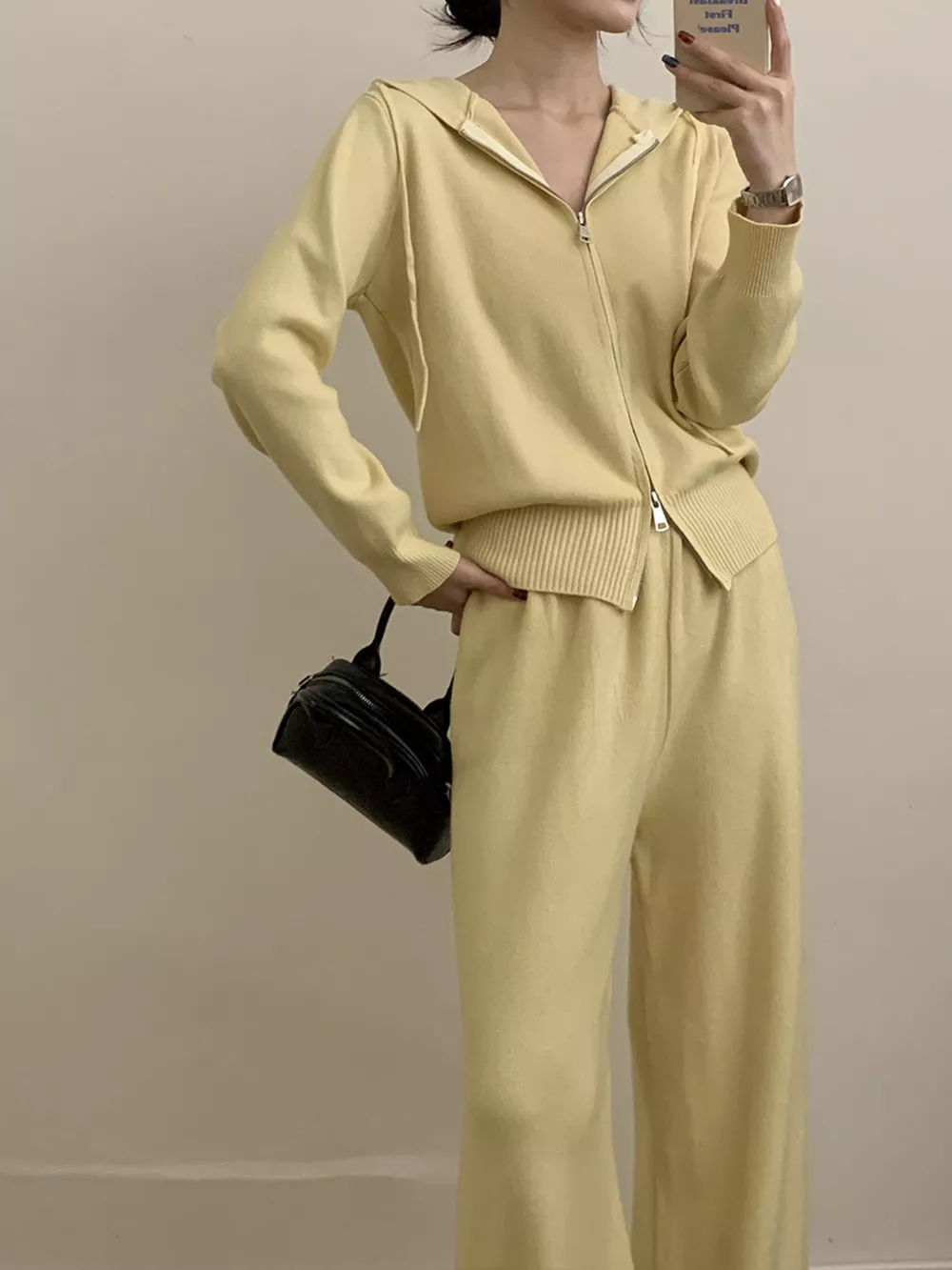 Zip Up Cardigan and Drawstring Wide Leg Pants Knit Set, image 25