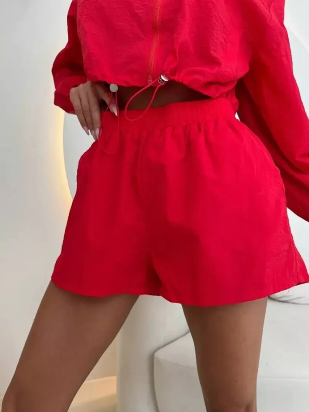 Zip-Up Crop Jacket and High-Waisted Shorts Set, image 5