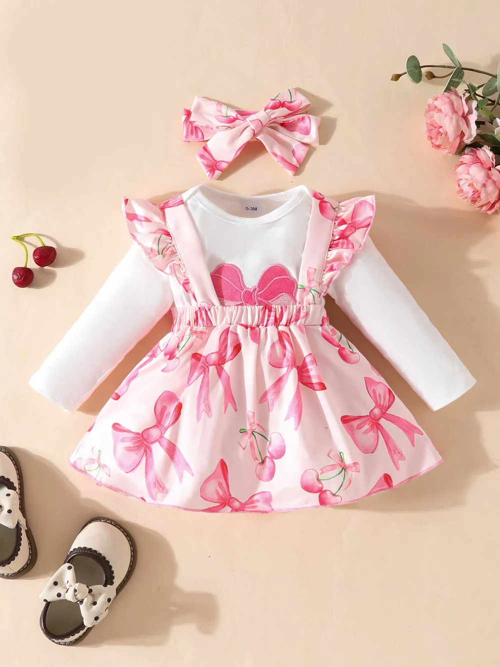 Children's Bowknot Print Ruffle Trim 3 Piece Set, image 3
