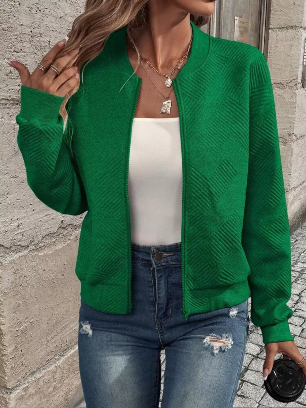 Zip-Up Textured Long Sleeve Jacket, image 21