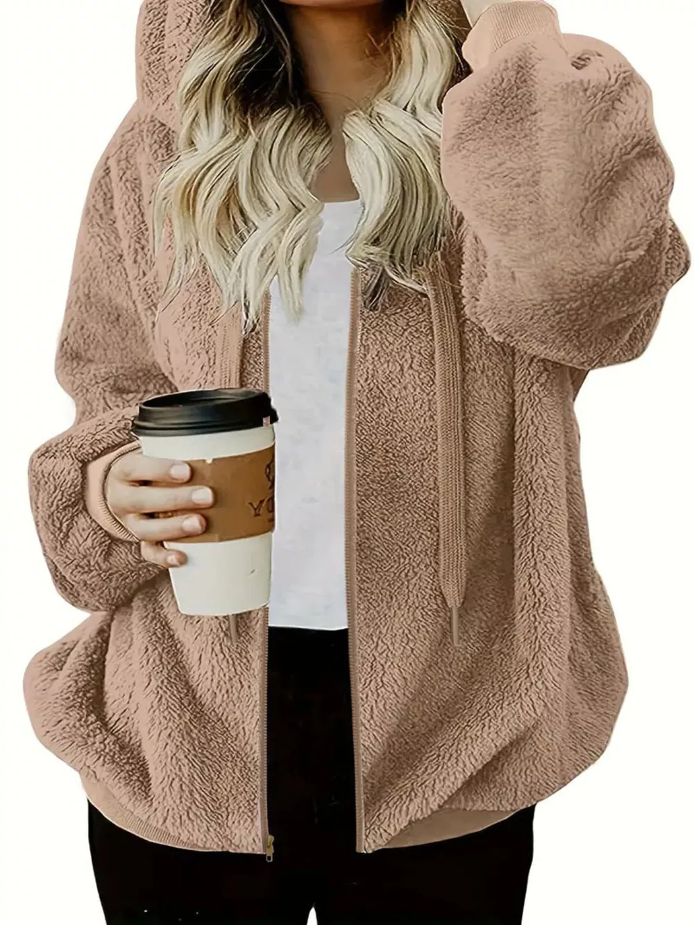 Fleece Zip-Up Drawstring Outerwear, image 4