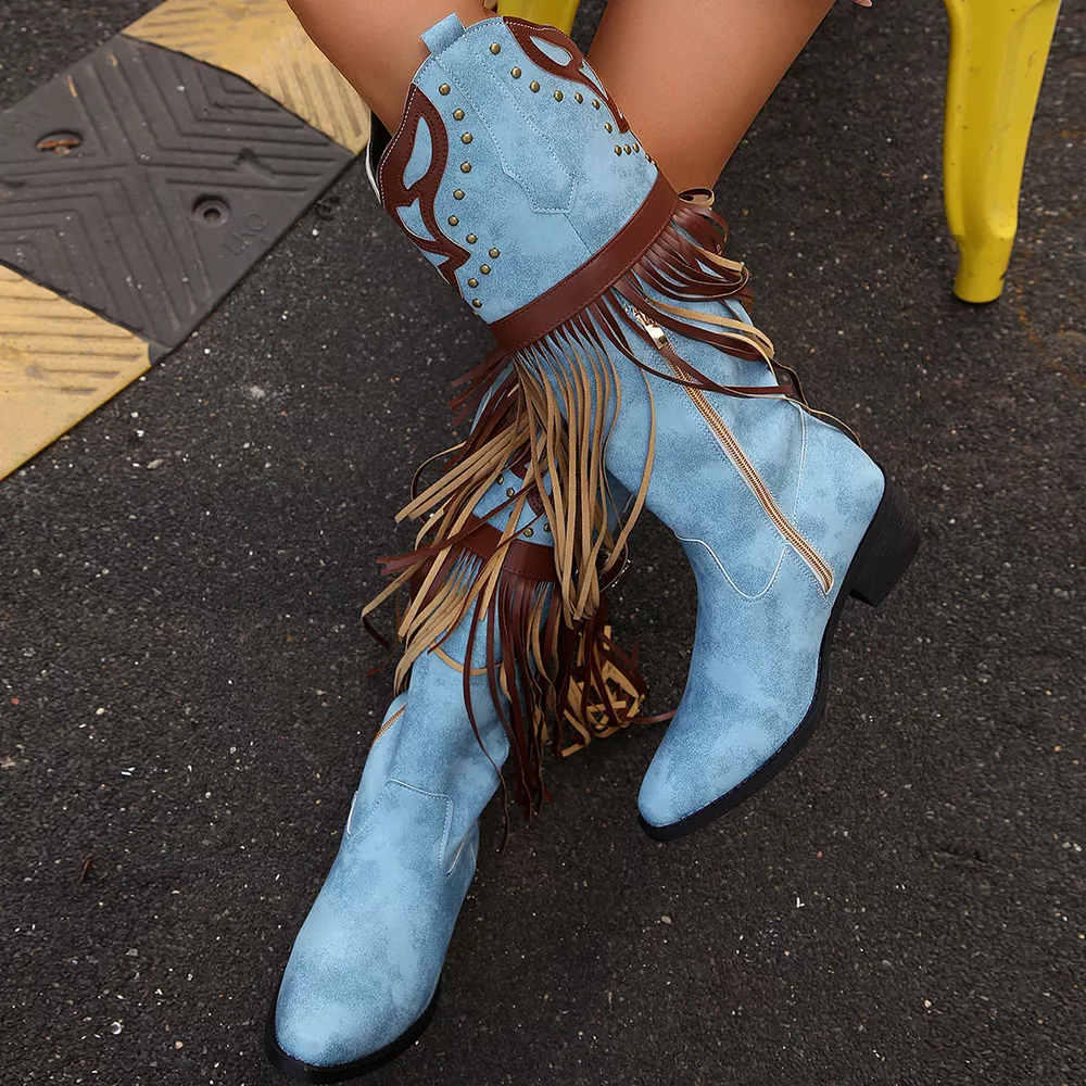 Fringe Block Heel Boots, image 7