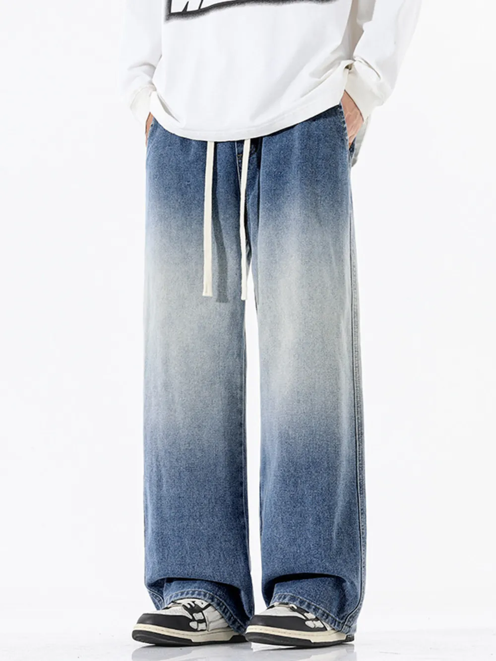 Men's Full Size Gradient Wash Wide Leg Jeans Plus Size, image 5