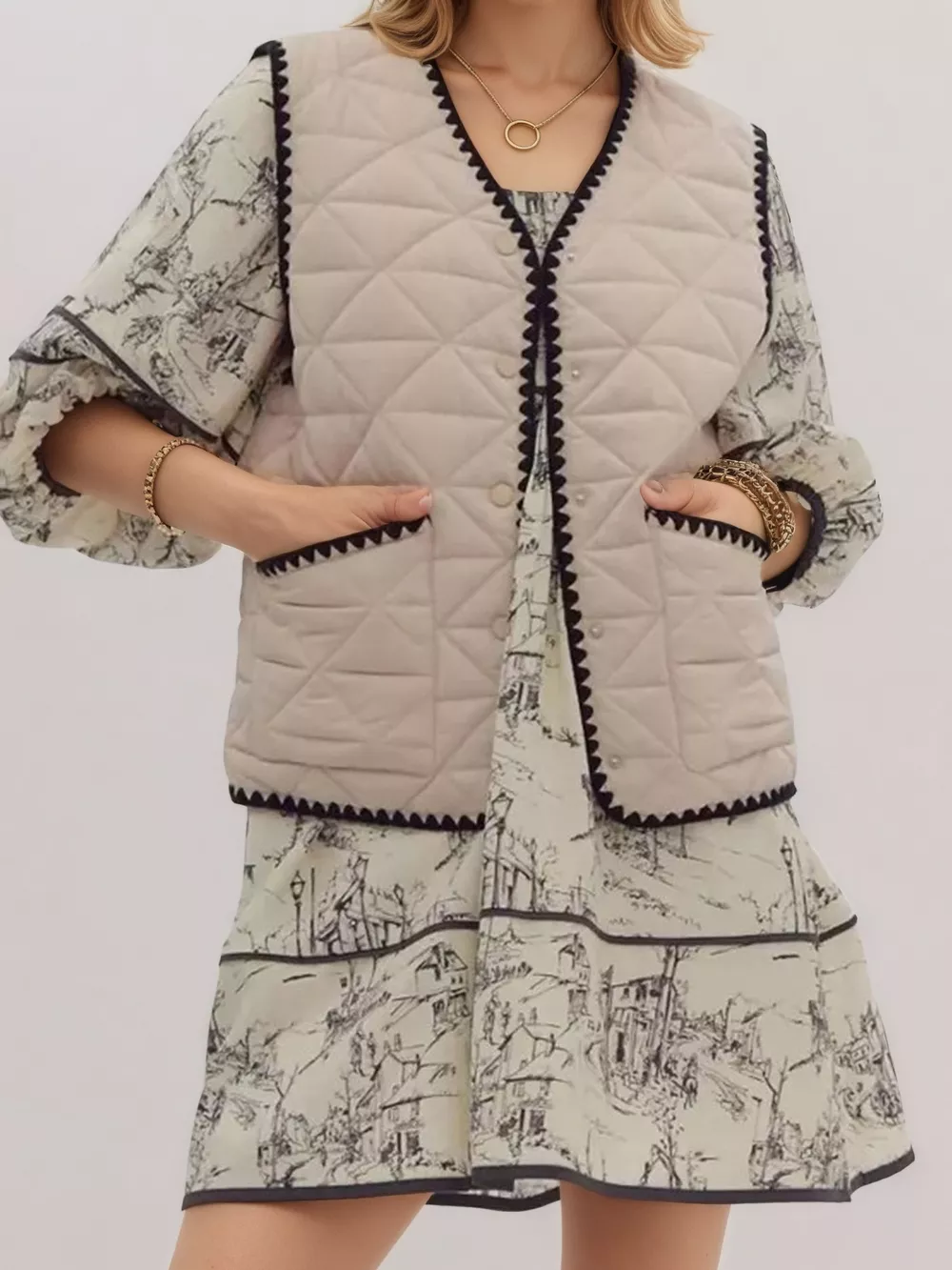 Textured Snap Down Vest Coat