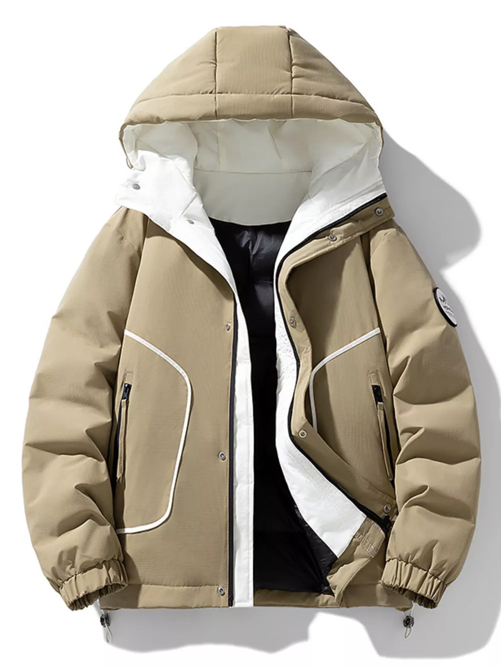 Men's Plus Size Contrast Hooded Puffer Jacket, image 4