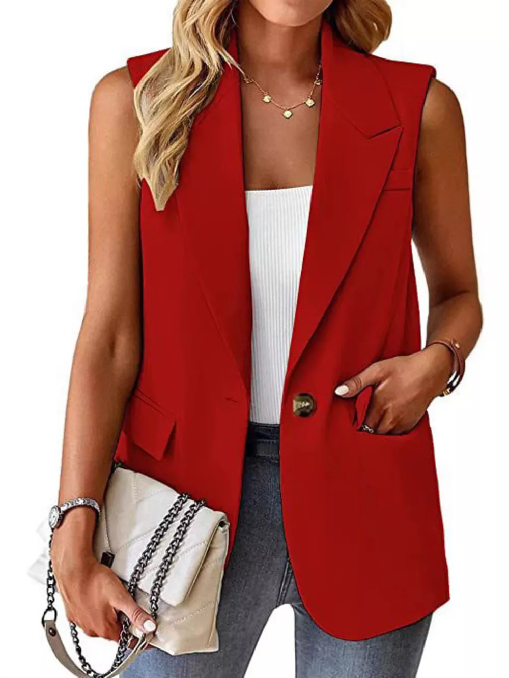 Full Size One Button Lapel Collar Vest Coat Plus Size, image 14