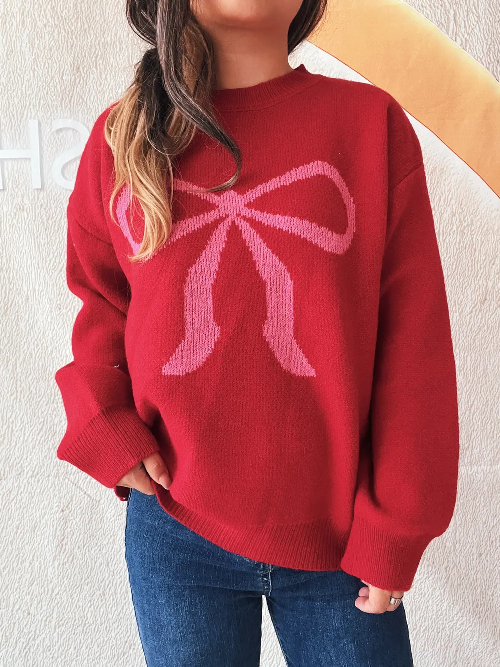Bow Pattern Casual Long Sleeve Sweater, image 25