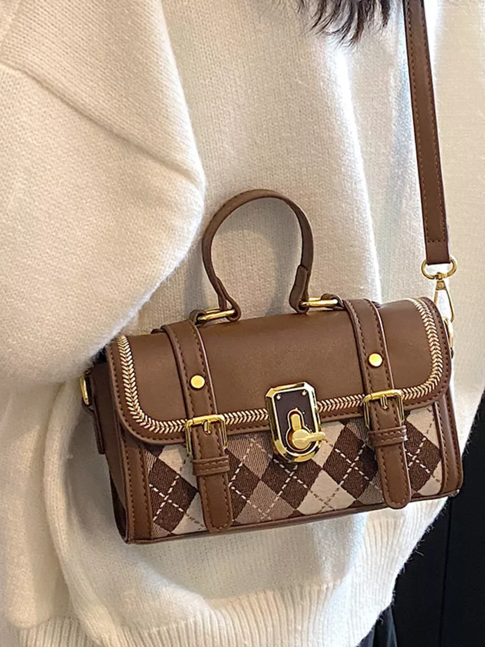 Argyle Pattern Flap Crossbody Bag, image 3