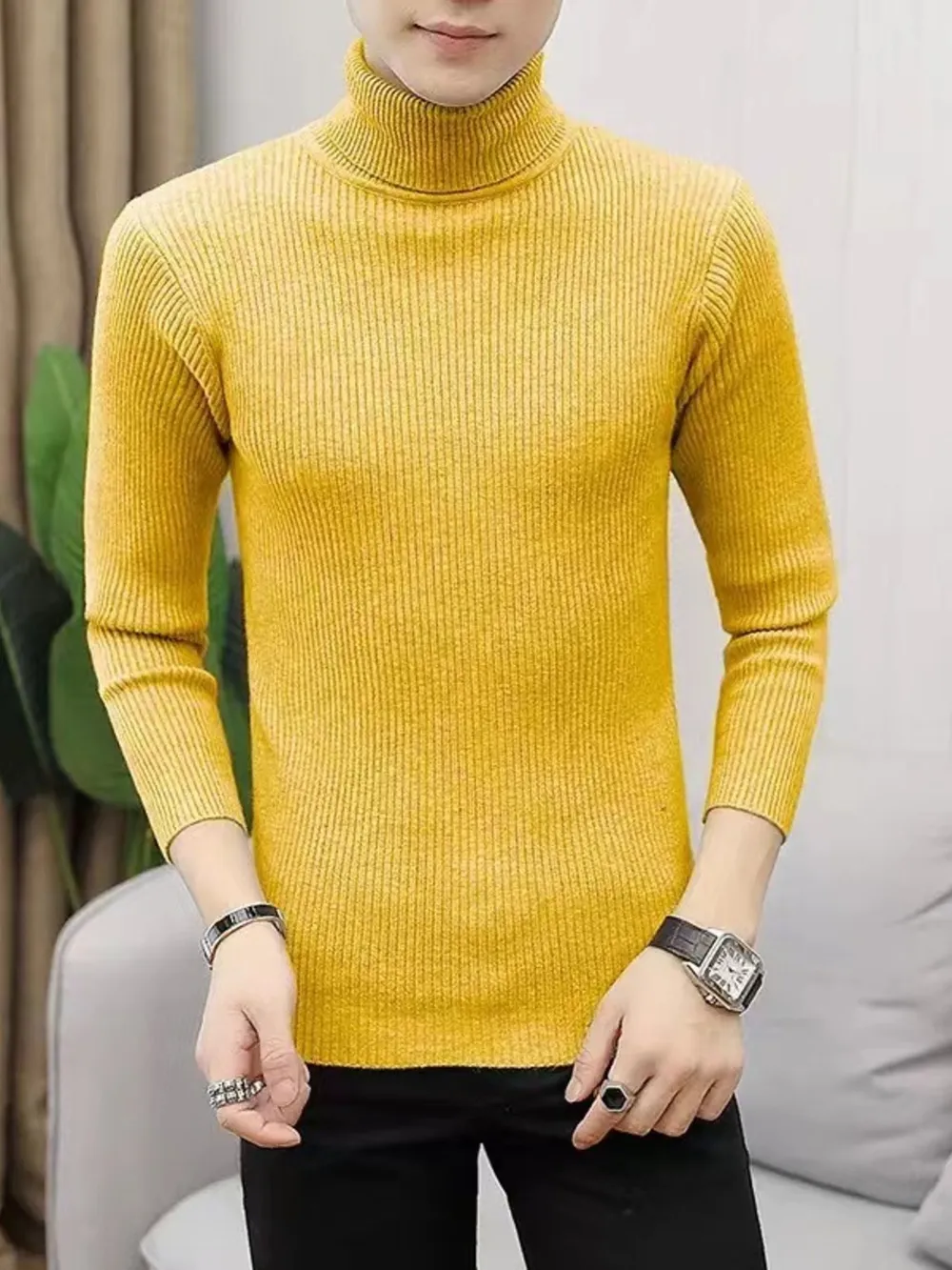 Men's Plus Size Ribbed Turtleneck Long Sleeve Sweater, image 15