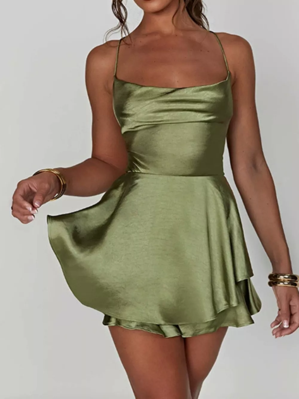 Backless Layered Ruffled Cami Dress, image 2