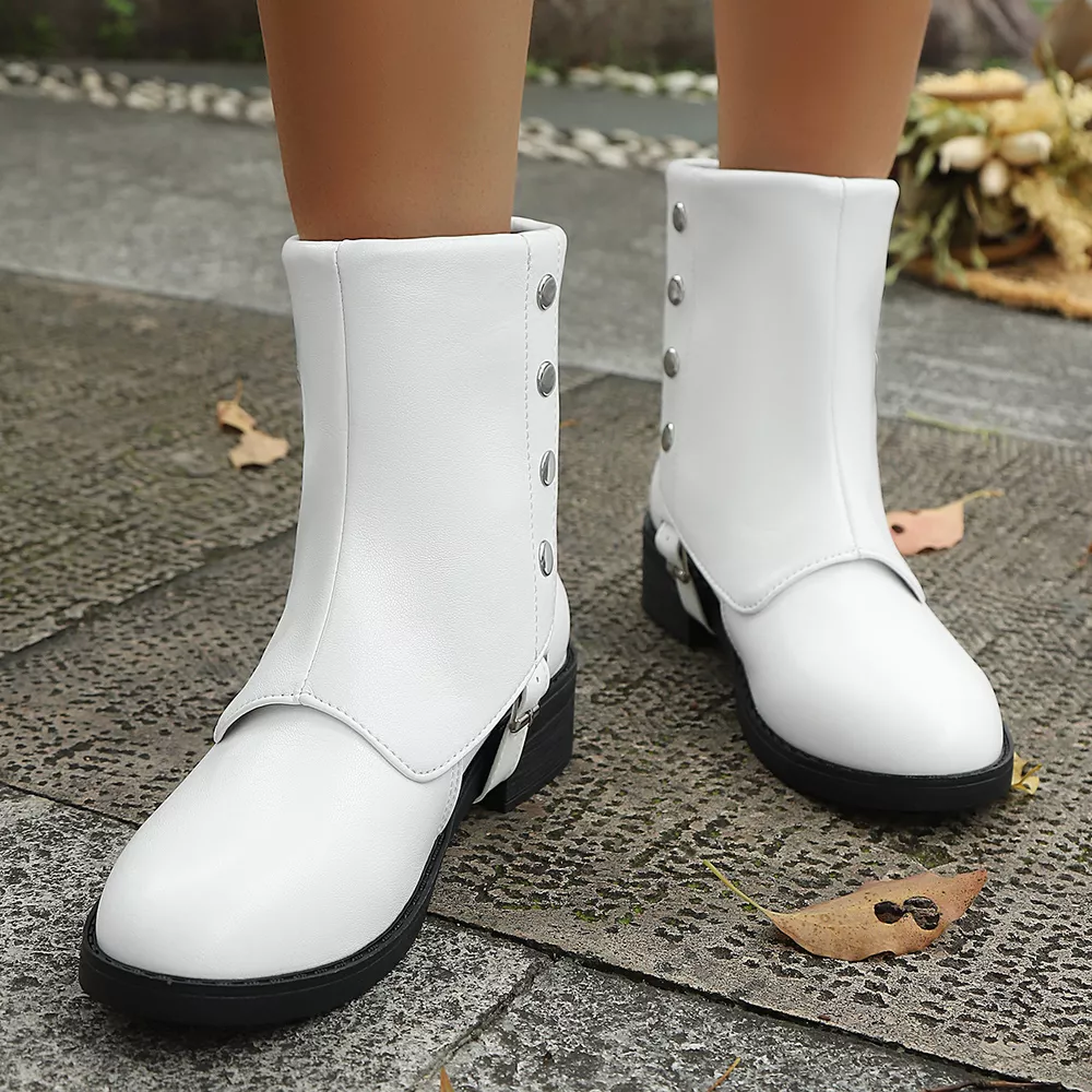 Round Toe Block Heels Boots, image 3
