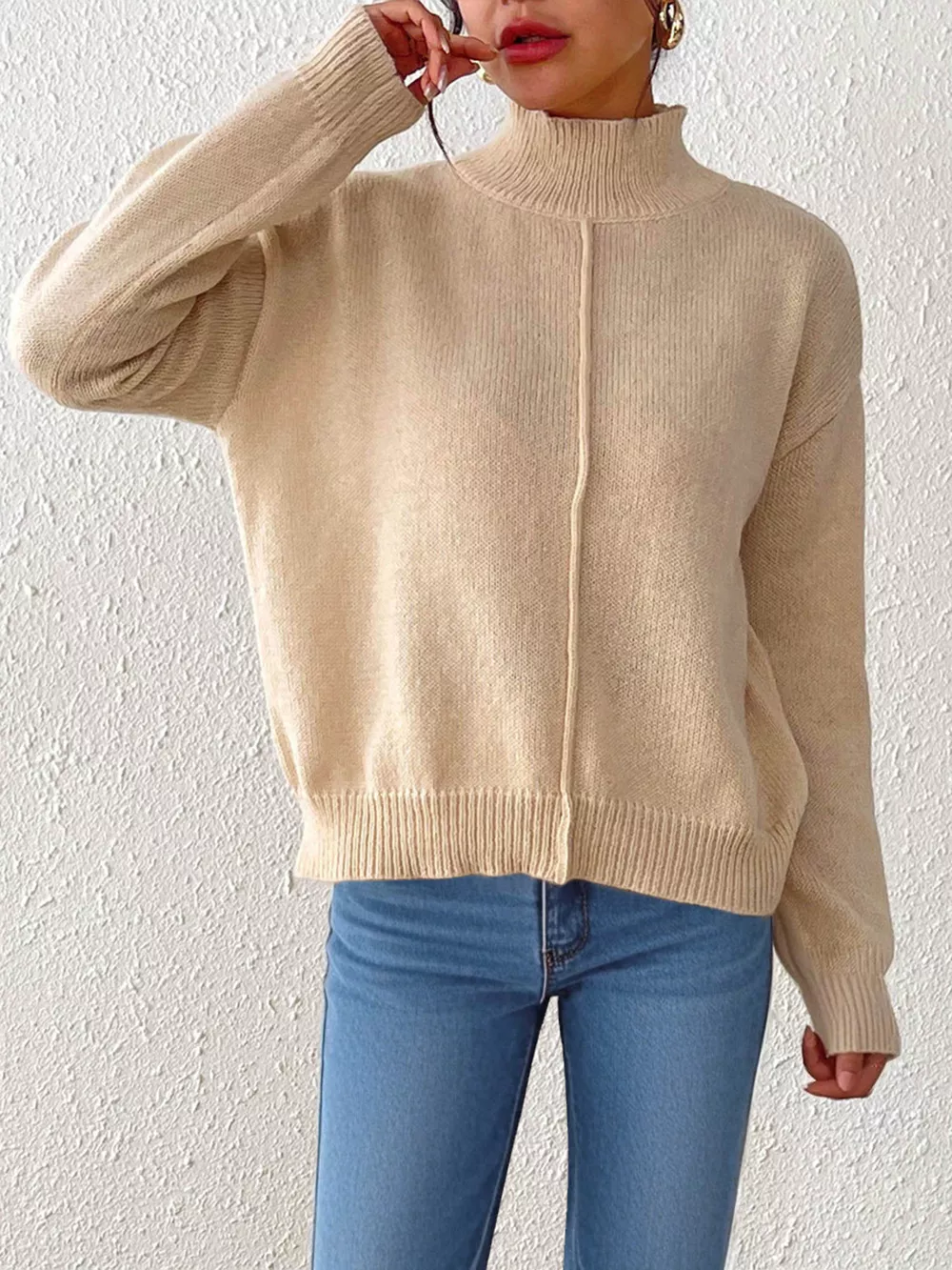 Turtleneck Dropped Shoulder Sweater, image 4