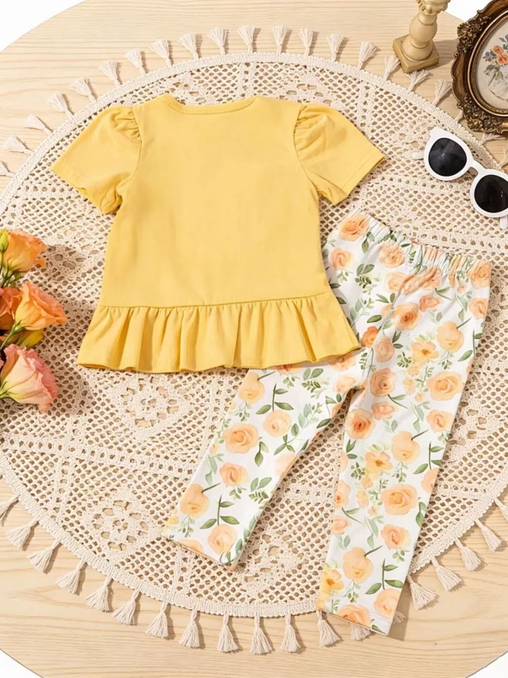 Children's Ruffle Top & Floral Print Pants Set, image 14