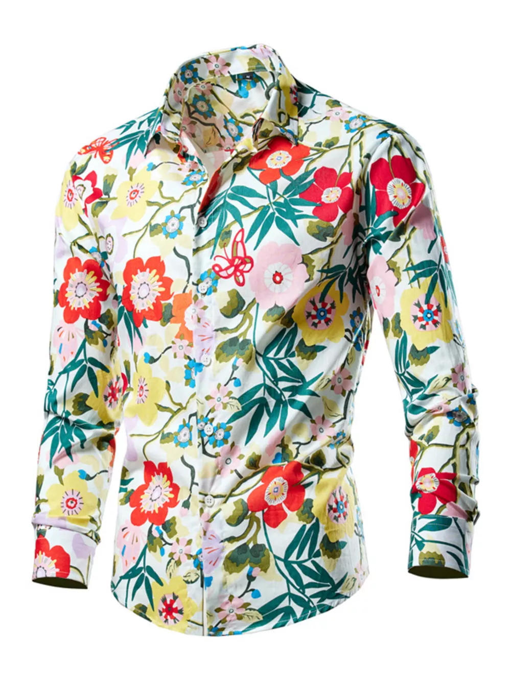 Men's Plus Size Tropical Leaf Print Button-Down Shirt, image 6