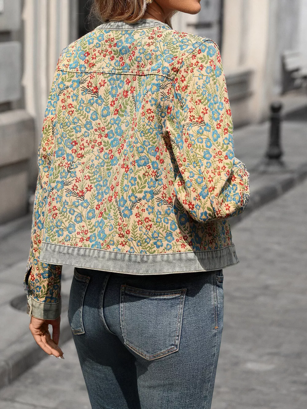 Floral Embroidered Button Up Denim Jacket, image 3