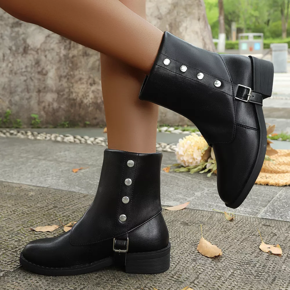 Round Toe Block Heels Boots, image 17