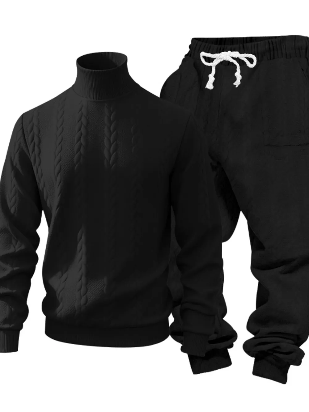 Men's Full Size Cable Knit Mock Neck Sweater and Joggers Set Plus Size, image 8