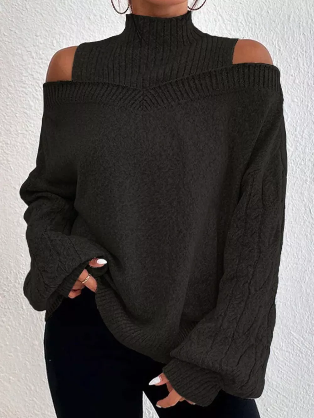 Cold Shoulder Turtleneck Sweater