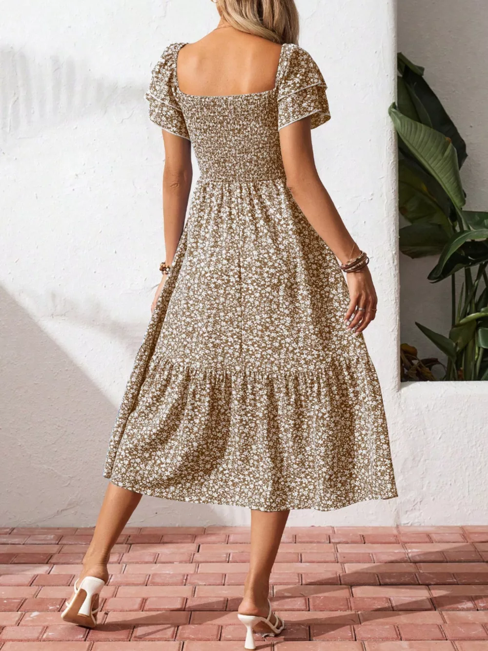 Floral Print Smocked Ruffle Sleeves Dress, image 18