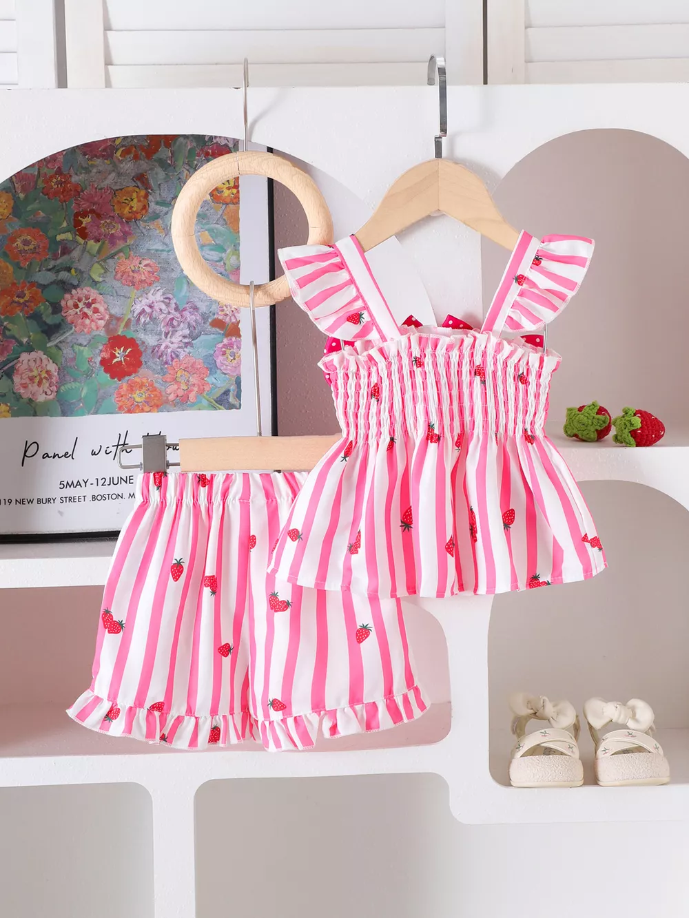 Children's Bow Ruffled Striped Top and Shorts Set, image 7