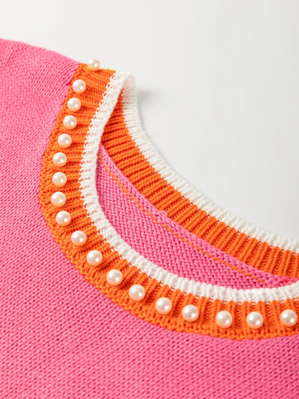 Contrast Trim Pearl Detail Sweater Tank Top, image 3