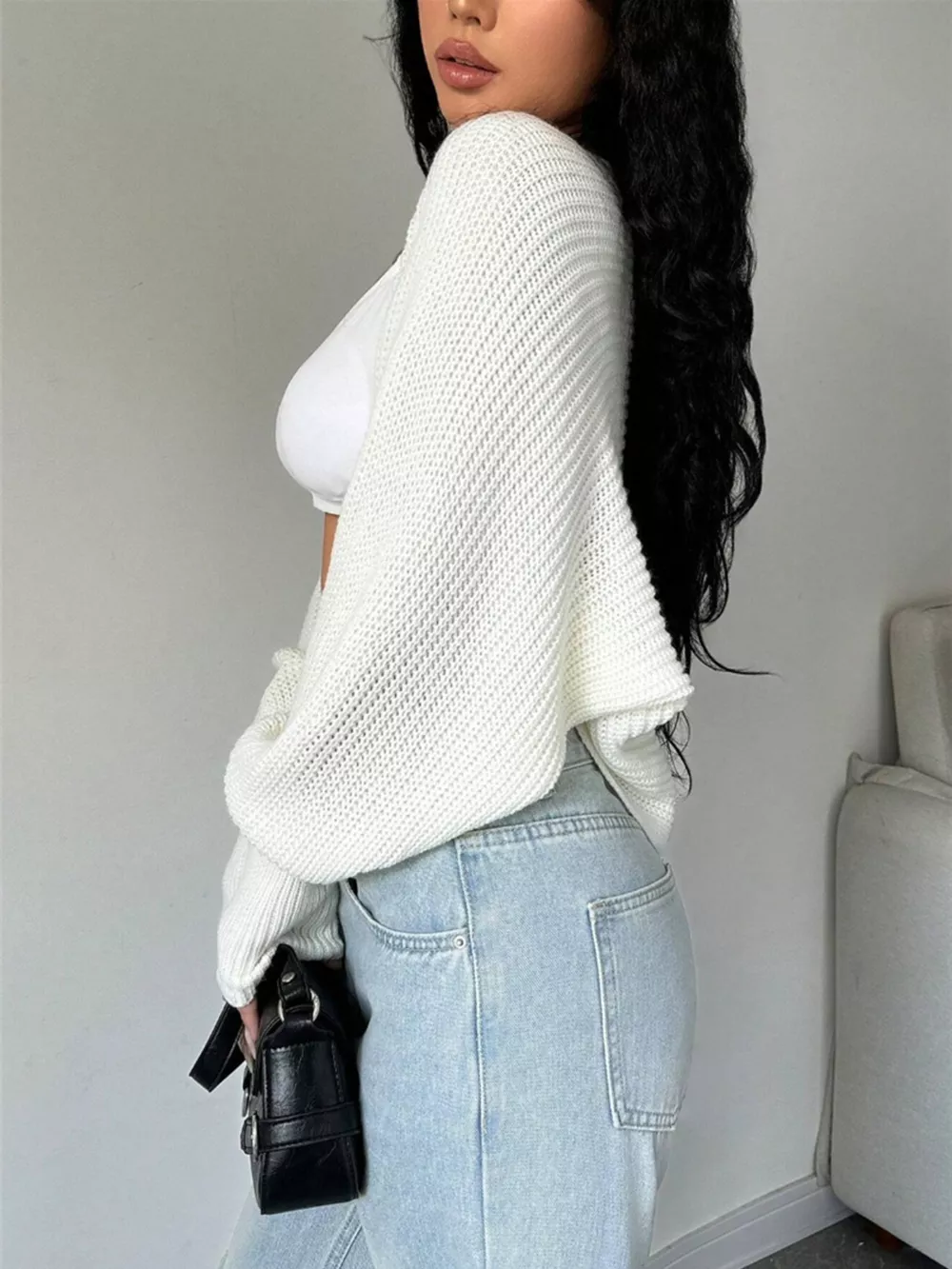 Cropped Knit Open Front Cardigan, image 6