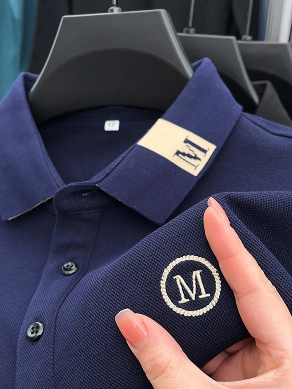Men's Plus Size Long Sleeve Embroidered Polo, image 10