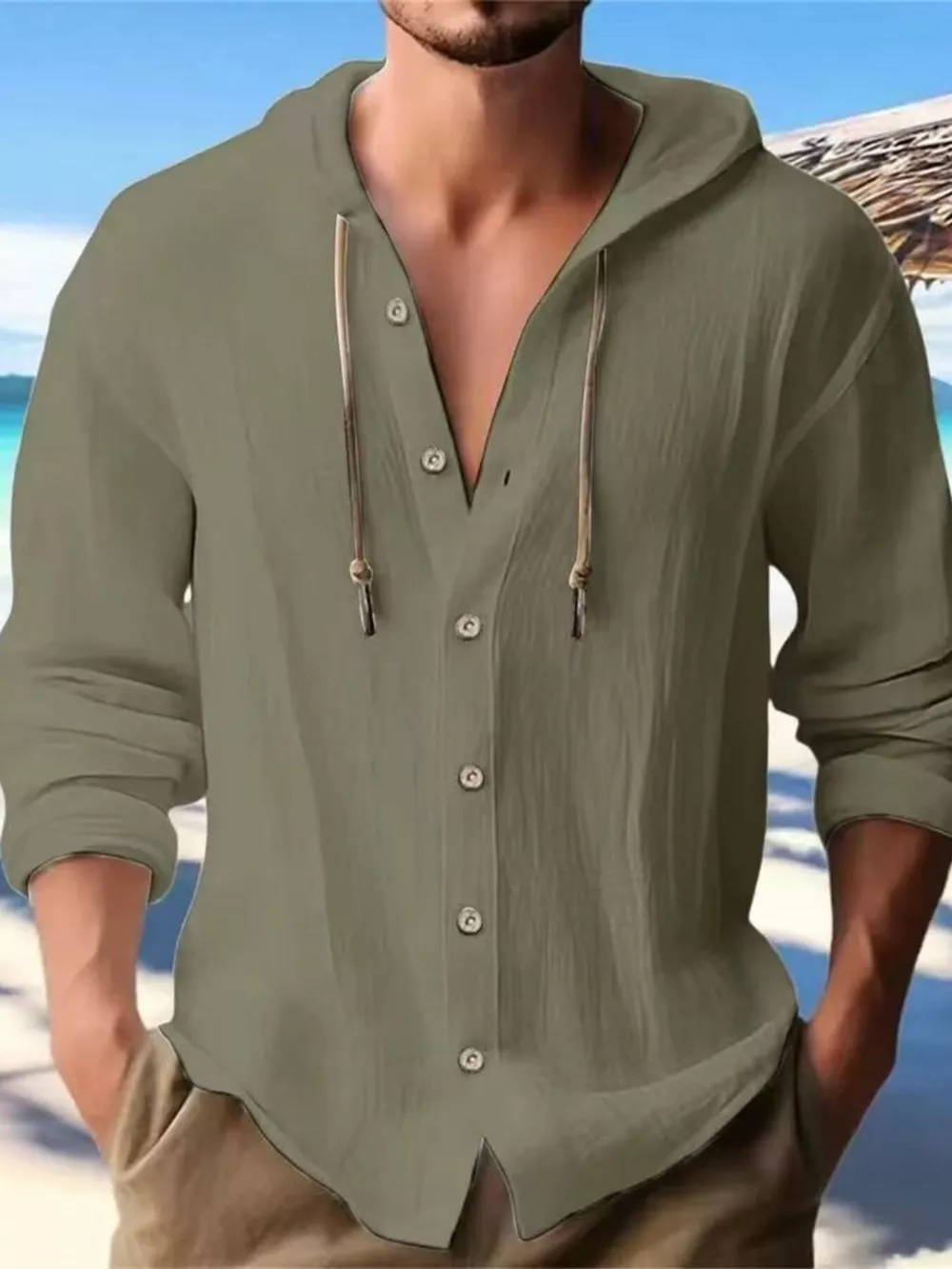 Men's Full Size Casual Button-Down Hooded Top Plus Size