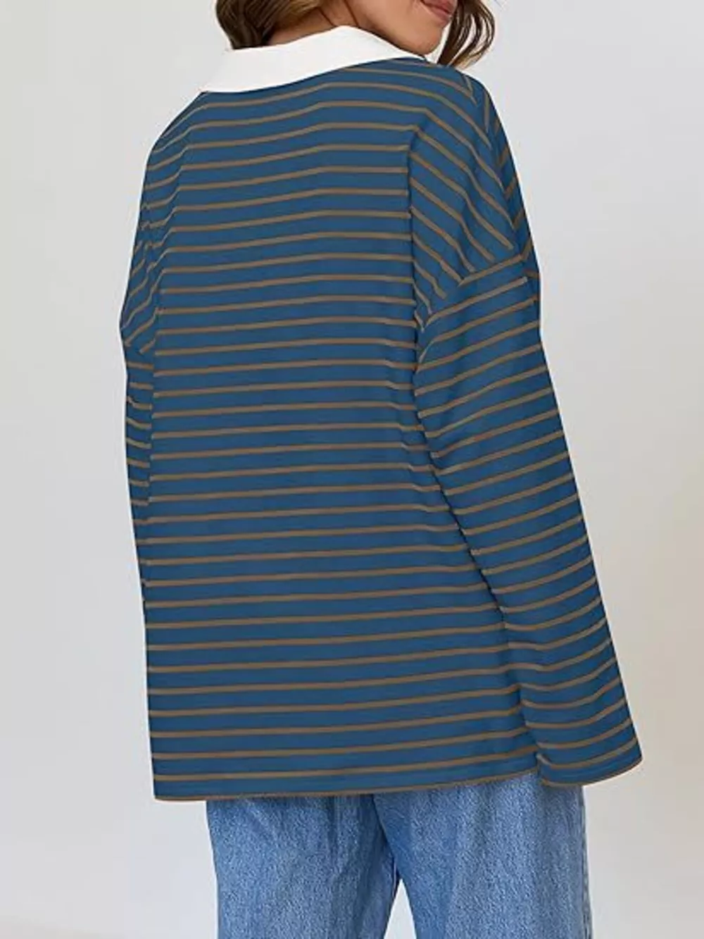 Striped Contrast Collar Long Sleeve Top, image 8