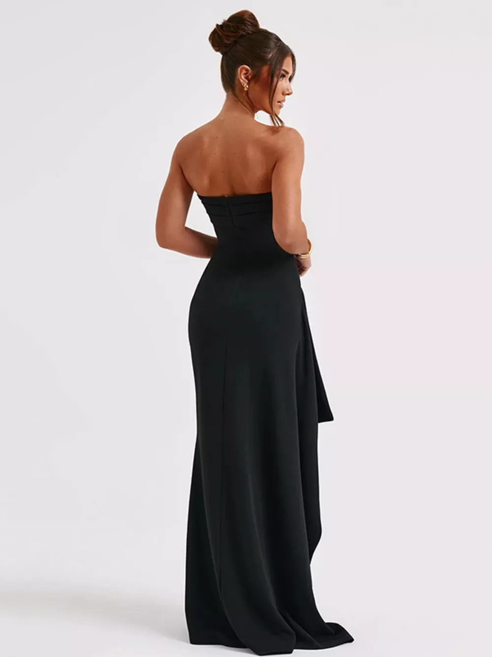 Strapless Ruched High Slit Maxi Dress, image 7