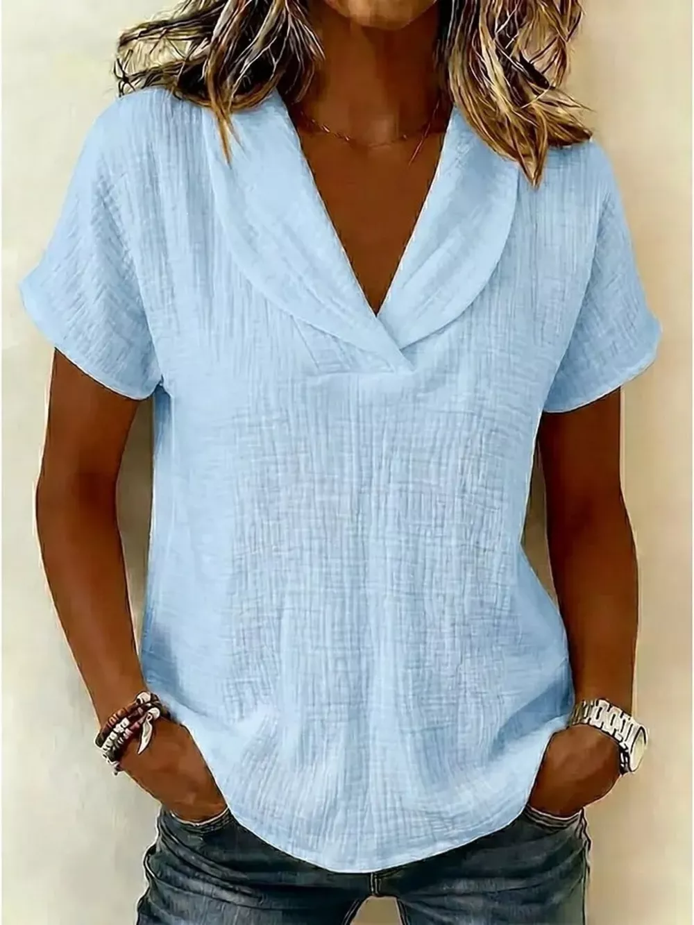 Full Size Casual Short Sleeve Textured Blouse Plus Size, image 6