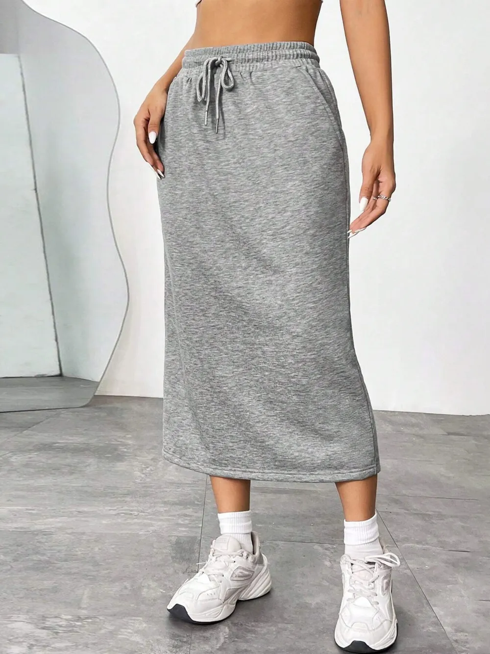 Slit Drawstring Midi Skirt, image 2