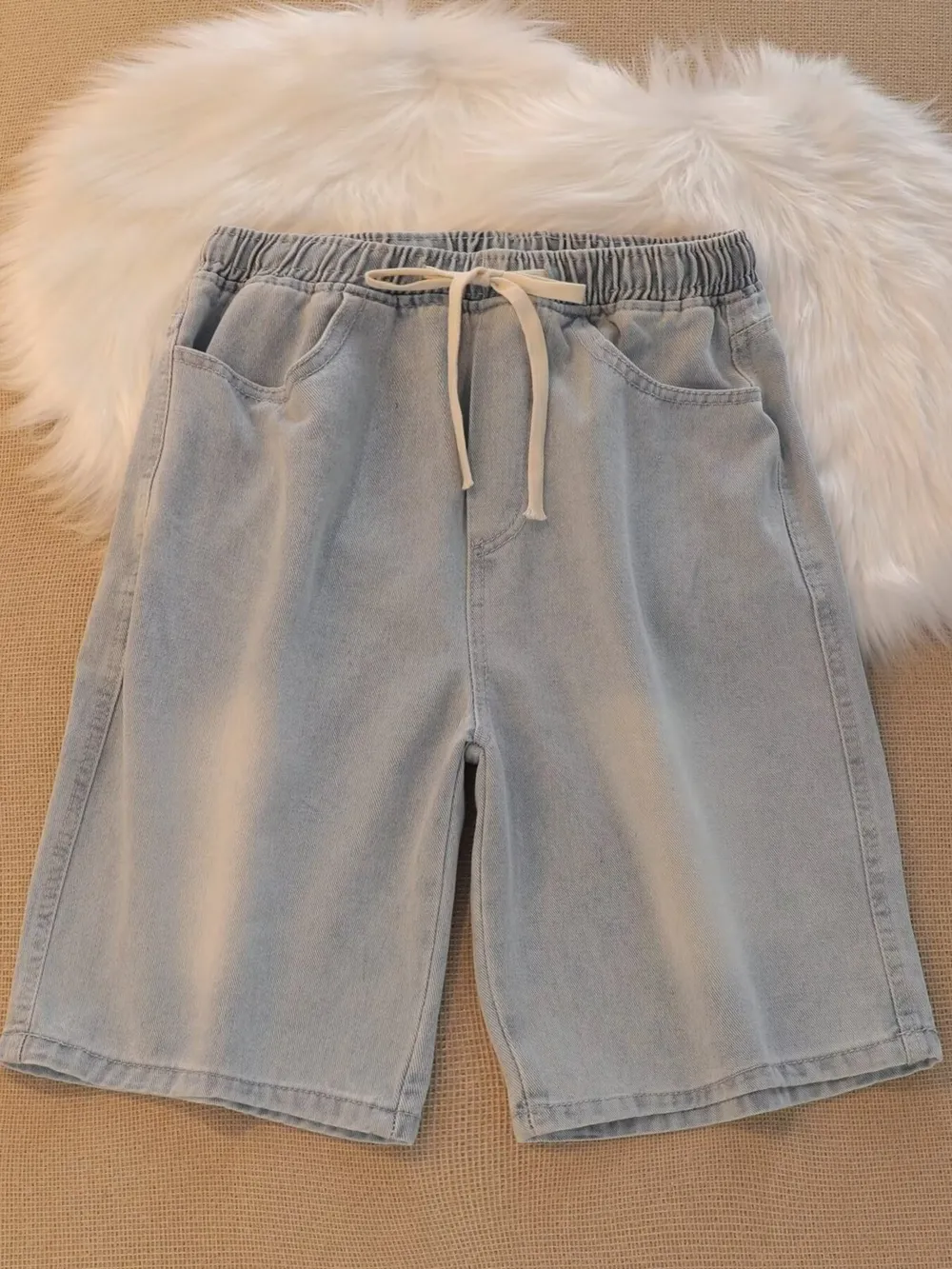 Men's Plus Size Drawstring Denim Shorts, image 2