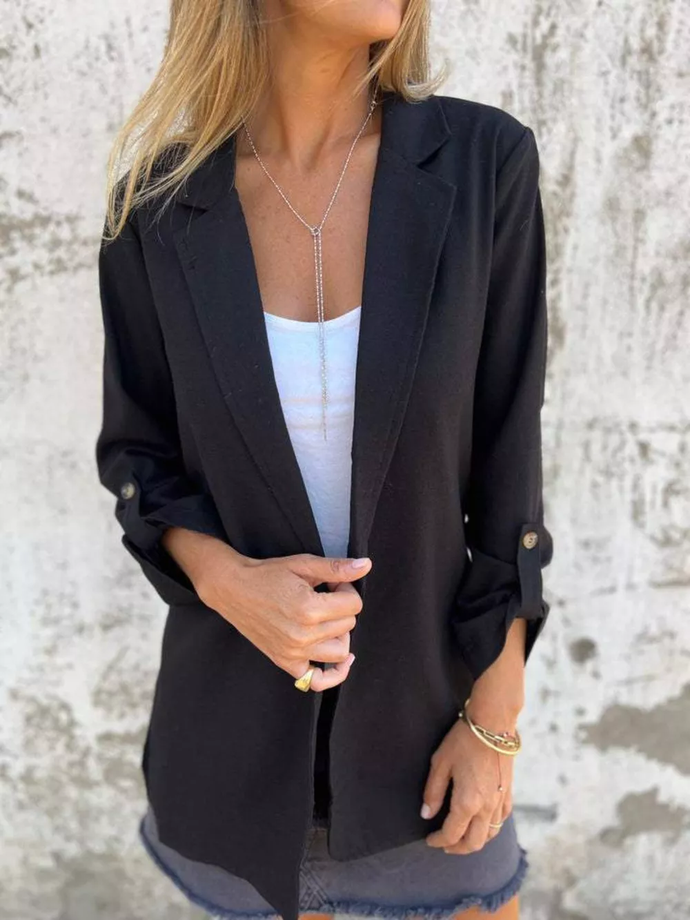 Full Size Lapel Collar Long Sleeve Blazer Plus Size, image 5