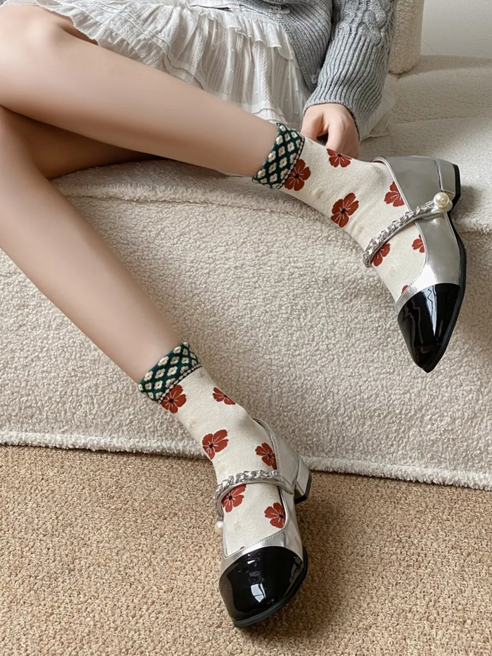 Vintage Floral Print Socks, image 3