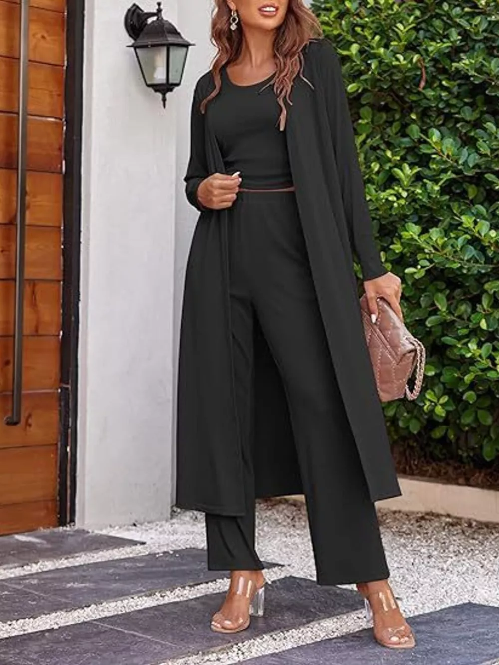 Round Neck Tank & Cardigan & Pants Set, image 3