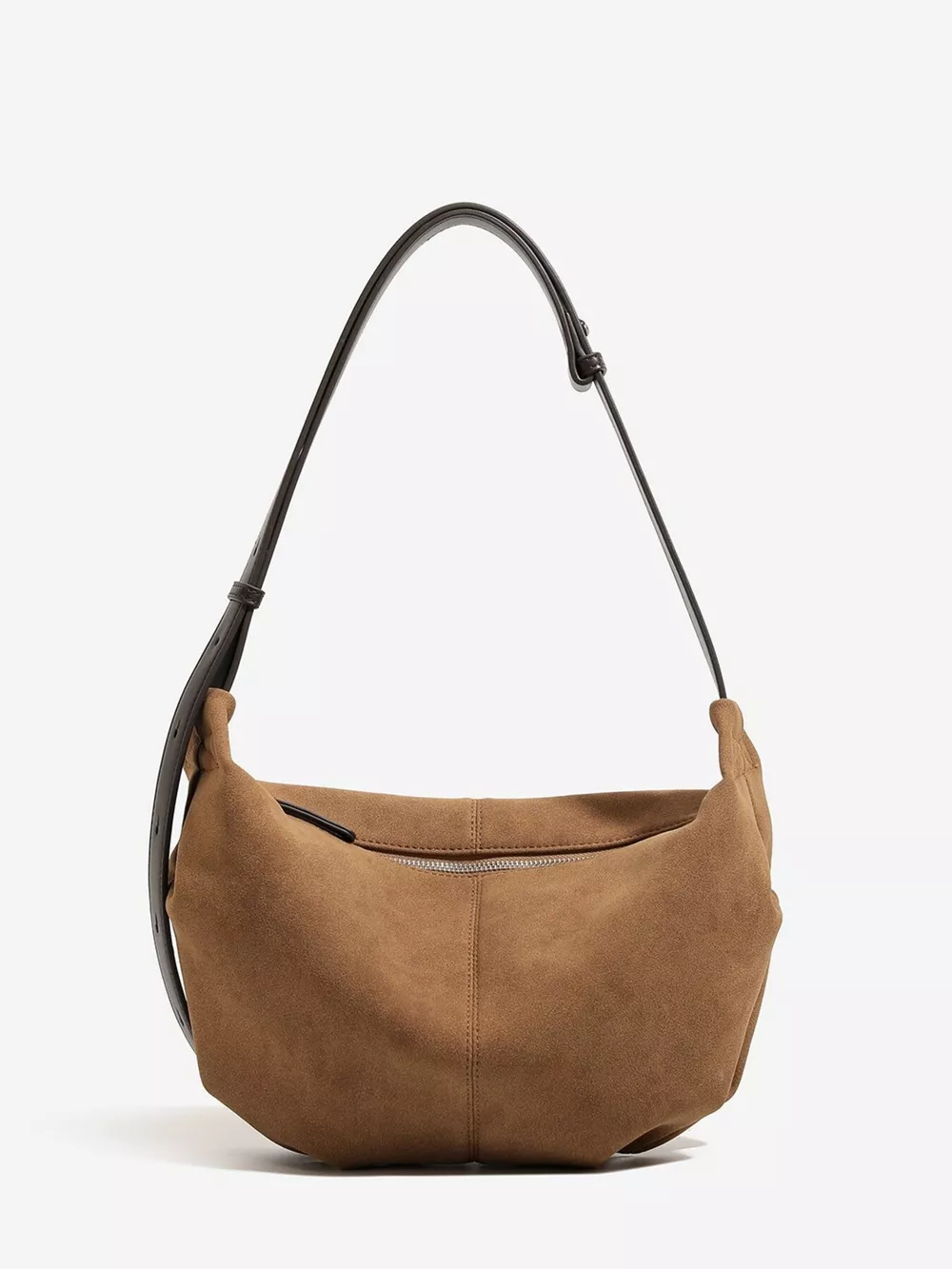 Vintage Suede Crescent Shoulder Bag with Adjustable Strap