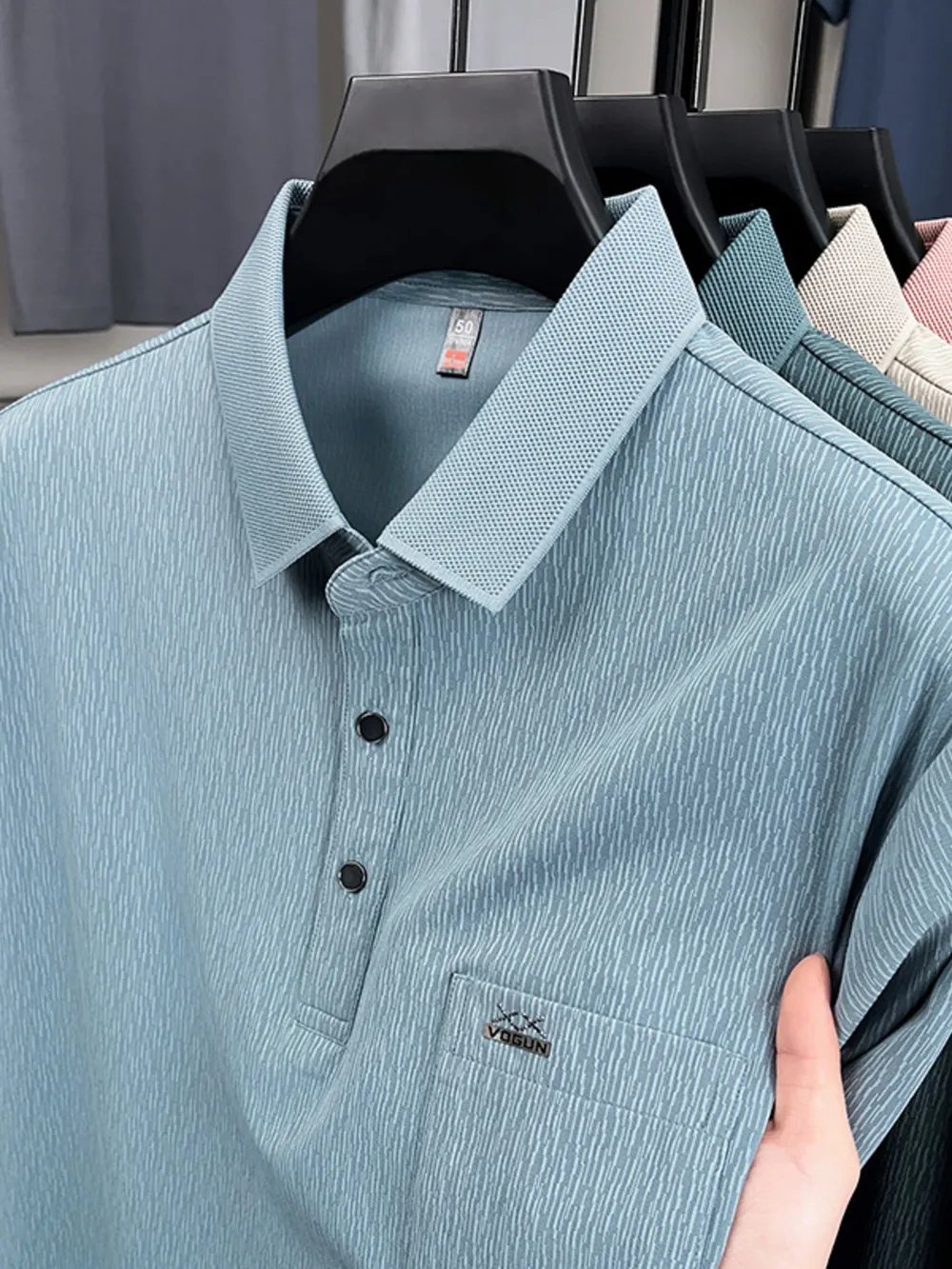 Men's Plus Size Button Detail Short Sleeve Polo, image 3