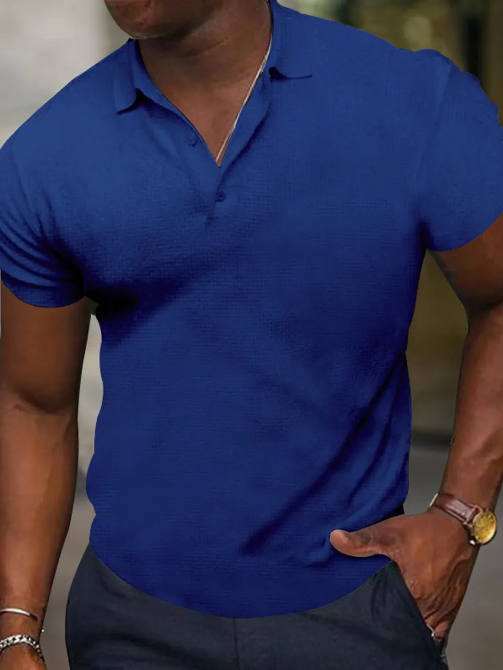 Men's Full Size Texture Short Sleeve Polo Plus Size, image 5