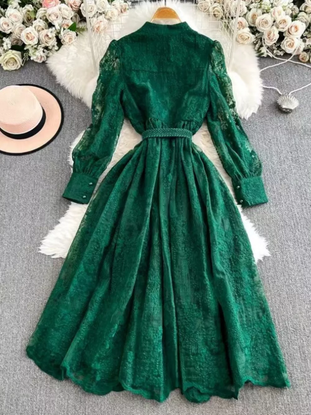 Lace Tie Waist Long Sleeve Dress, image 7