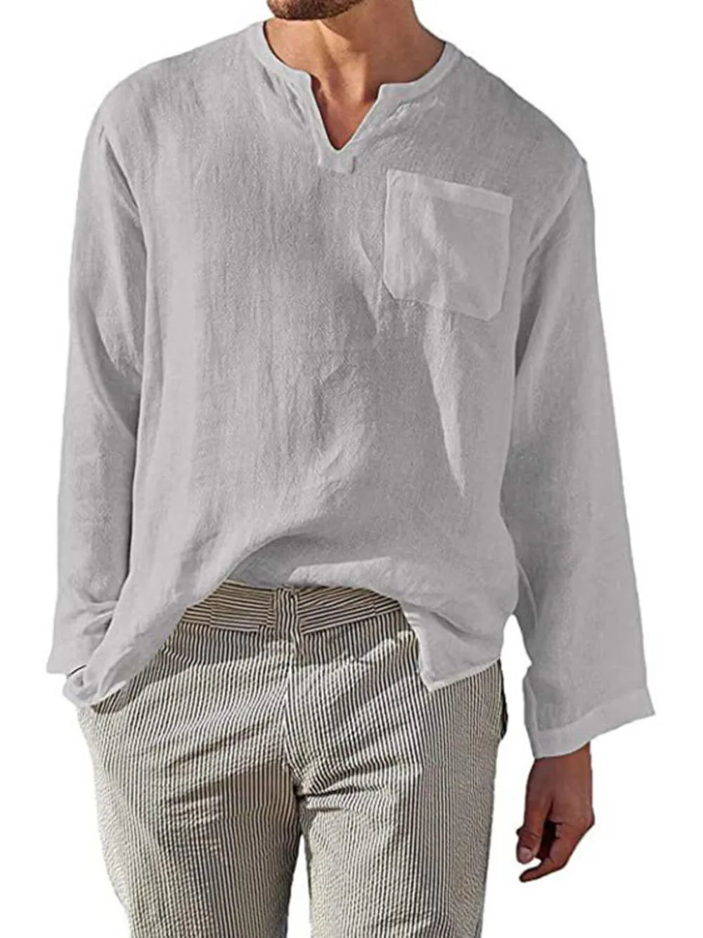 Men's Full Size Notched Long Sleeve Top Plus Size, image 5