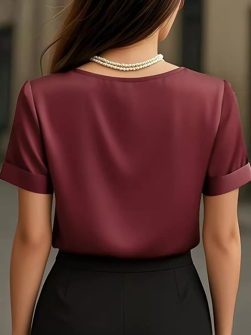 V-Neck Short Sleeve Satin Blouse, image 7