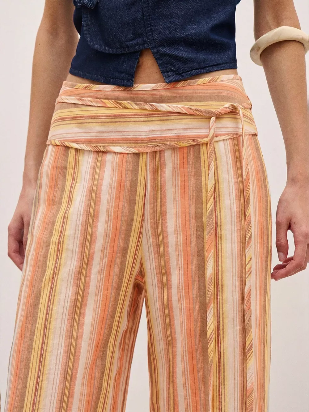 Striped Wide-Leg Pants with Tie Waist, image 2