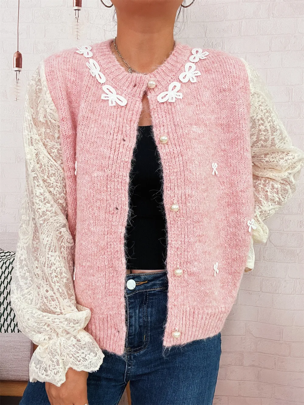 Lace Sleeve Button-Up Cardigan, image 15