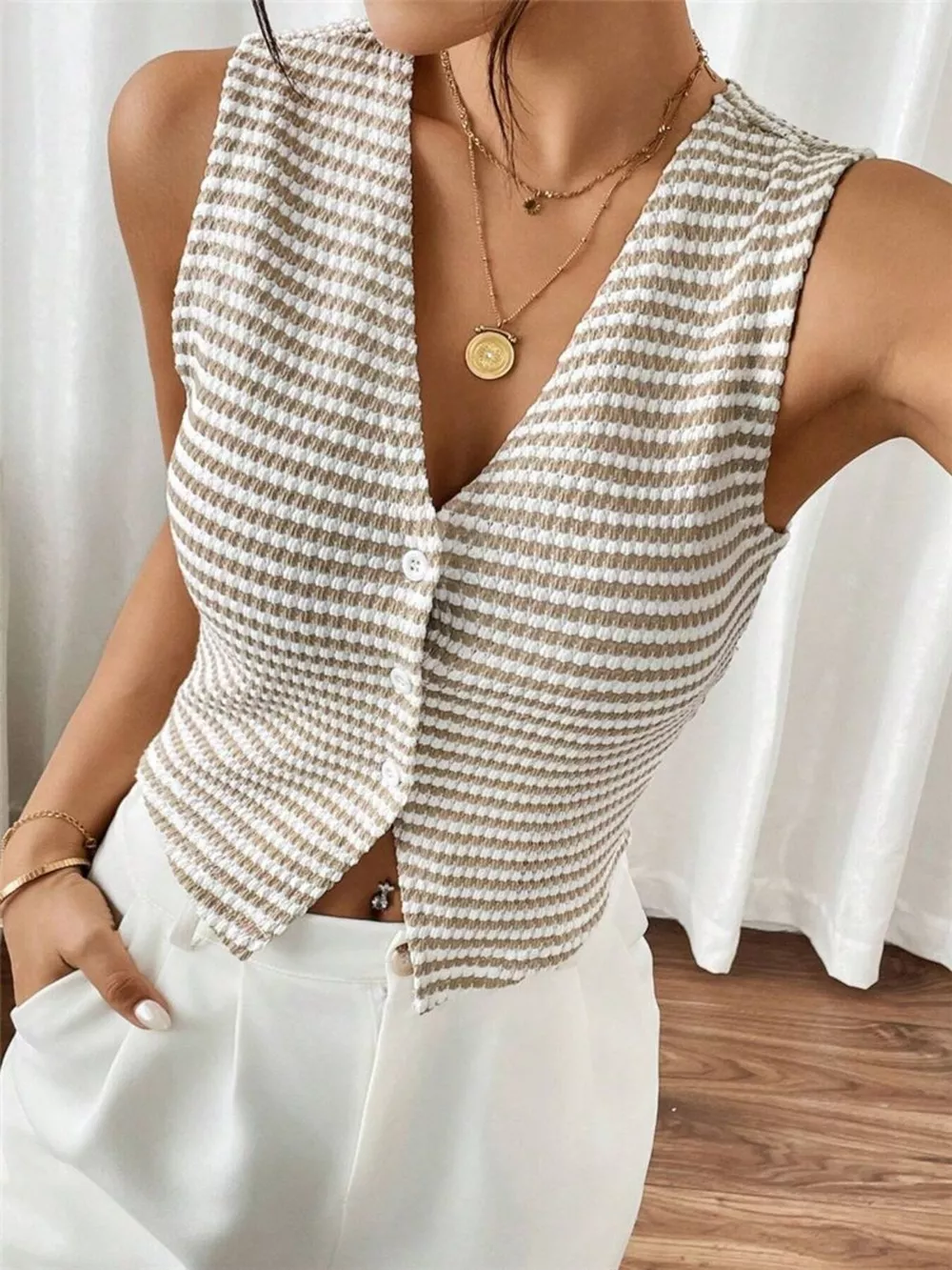 Striped Knit V-Neck Vest, image 6