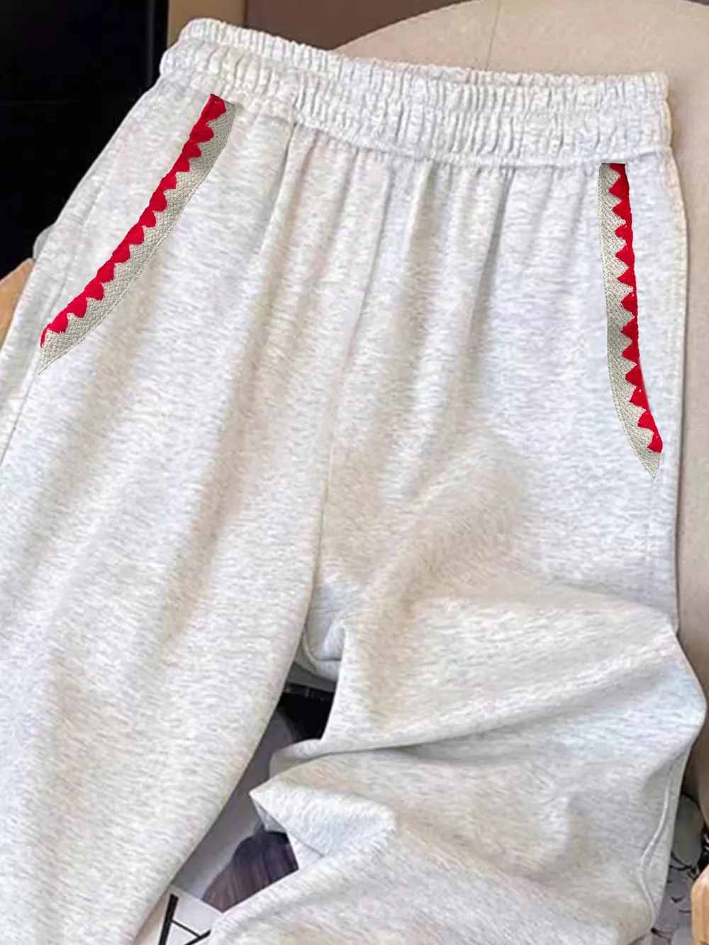 Casual Loose Fit Embroidered Trim Pants, image 4