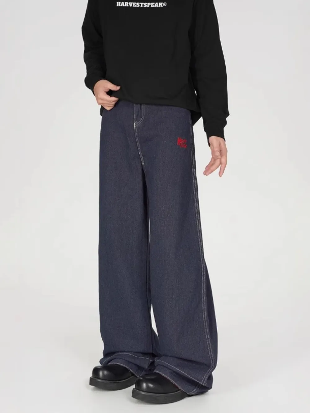 Men's Plaid Pocket Wide Leg Jeans, image 6