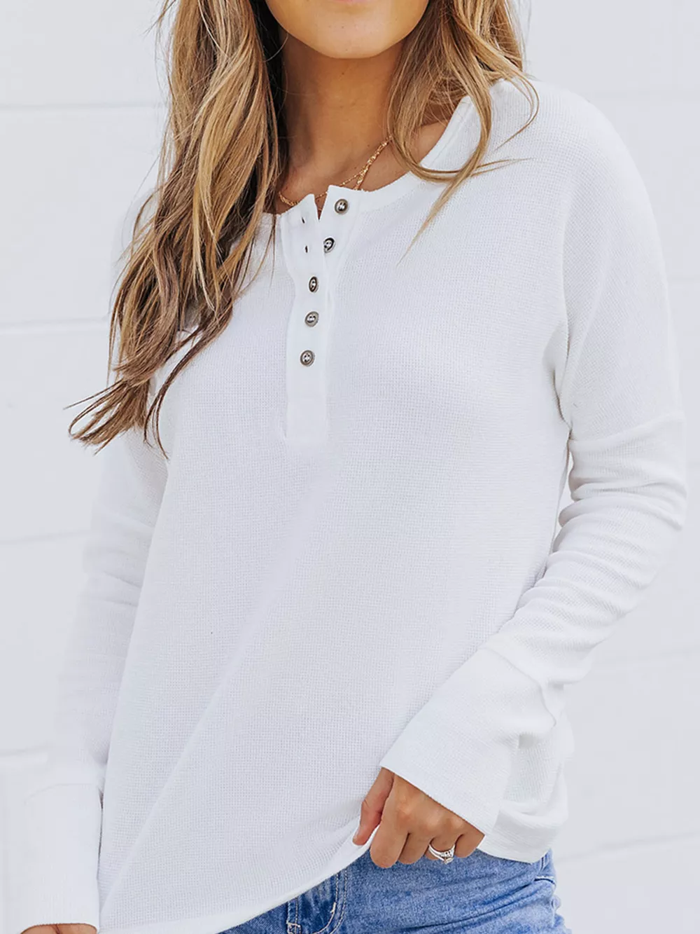 Waffle Knit Henley Top, image 13