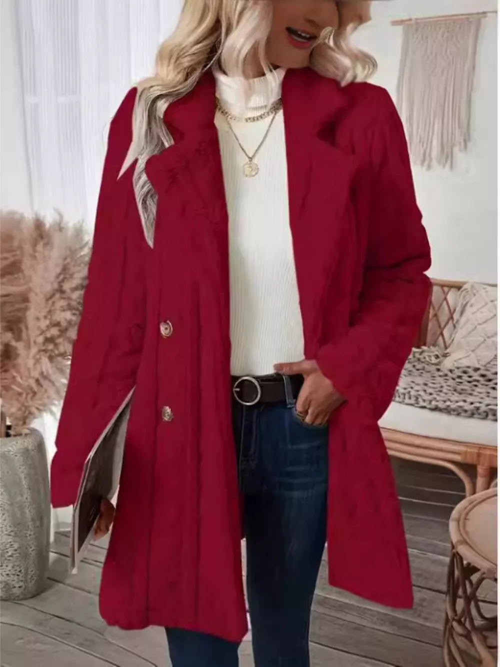 Cozy Faux Shearling Double-Breasted Outerwear, image 7