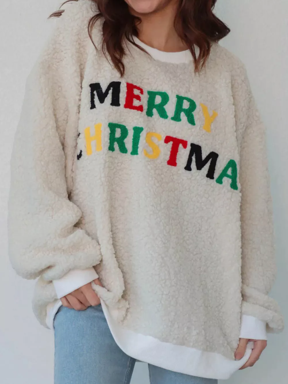 Merry Christmas Sherpa Fleece Sweatshirt, image 3